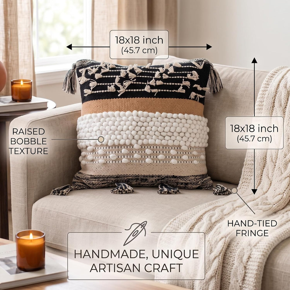 Throw Boho Pillow Cover, 18”x18” Bohemian Moroccan Rustic Decorative Pillows ...