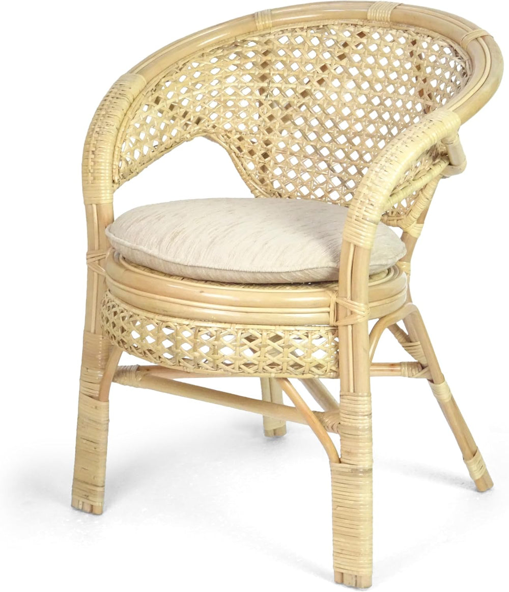 Pelangi Handmade Rattan Dining Wicker Chair Natural Color w/Cream Cushion