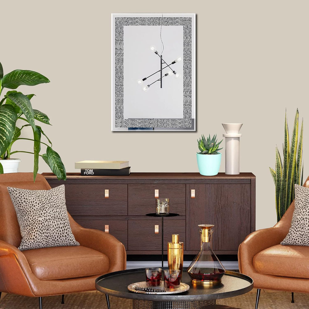 Rectangular Crystal Crush Diamond Mirror for Wall Decoration 28x20 Inch