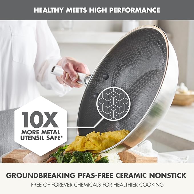 GreenPan Hybrid 11” Nonstick Stainless Steel Wok Pan, APEX Tri-Ply Thermobond
