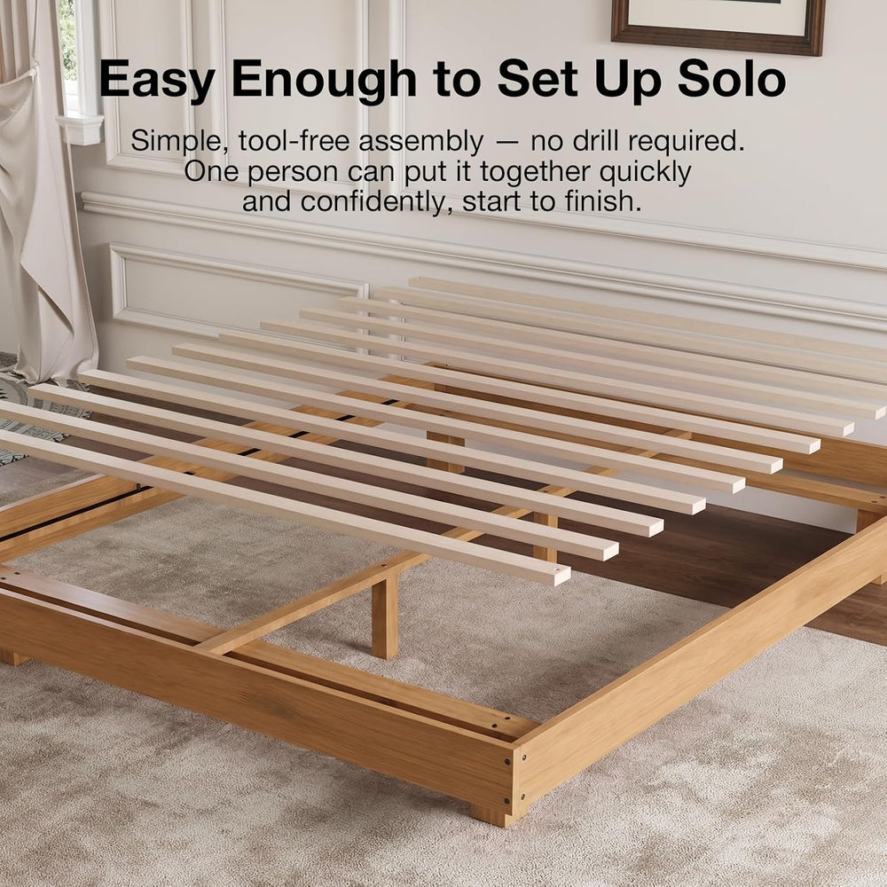Novilla Floating Solid Wood Queen Bed Frame with Motion Sensor LED Light &...