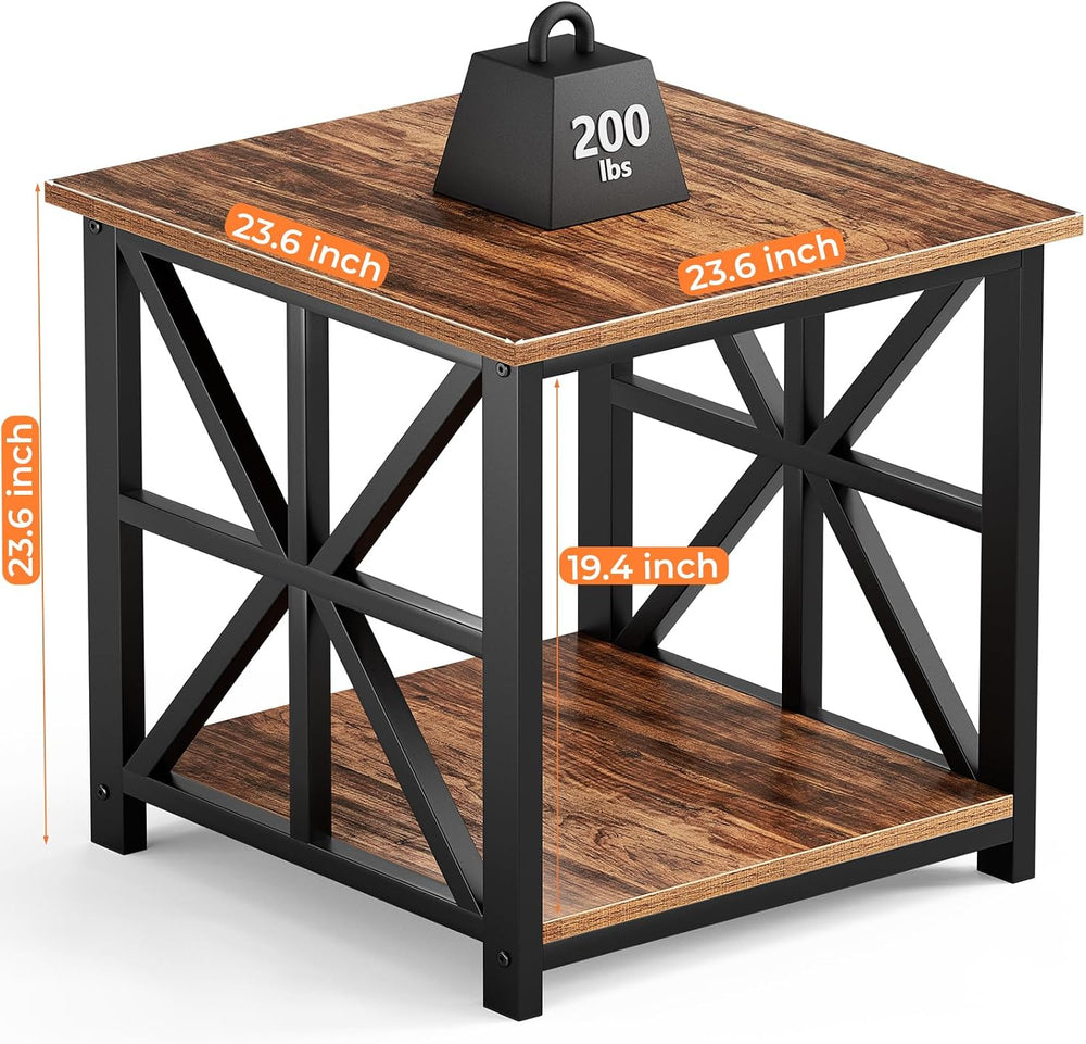 GreenForest Large End Table with X-Shaped Metal Frame for Living Room | Rusti...