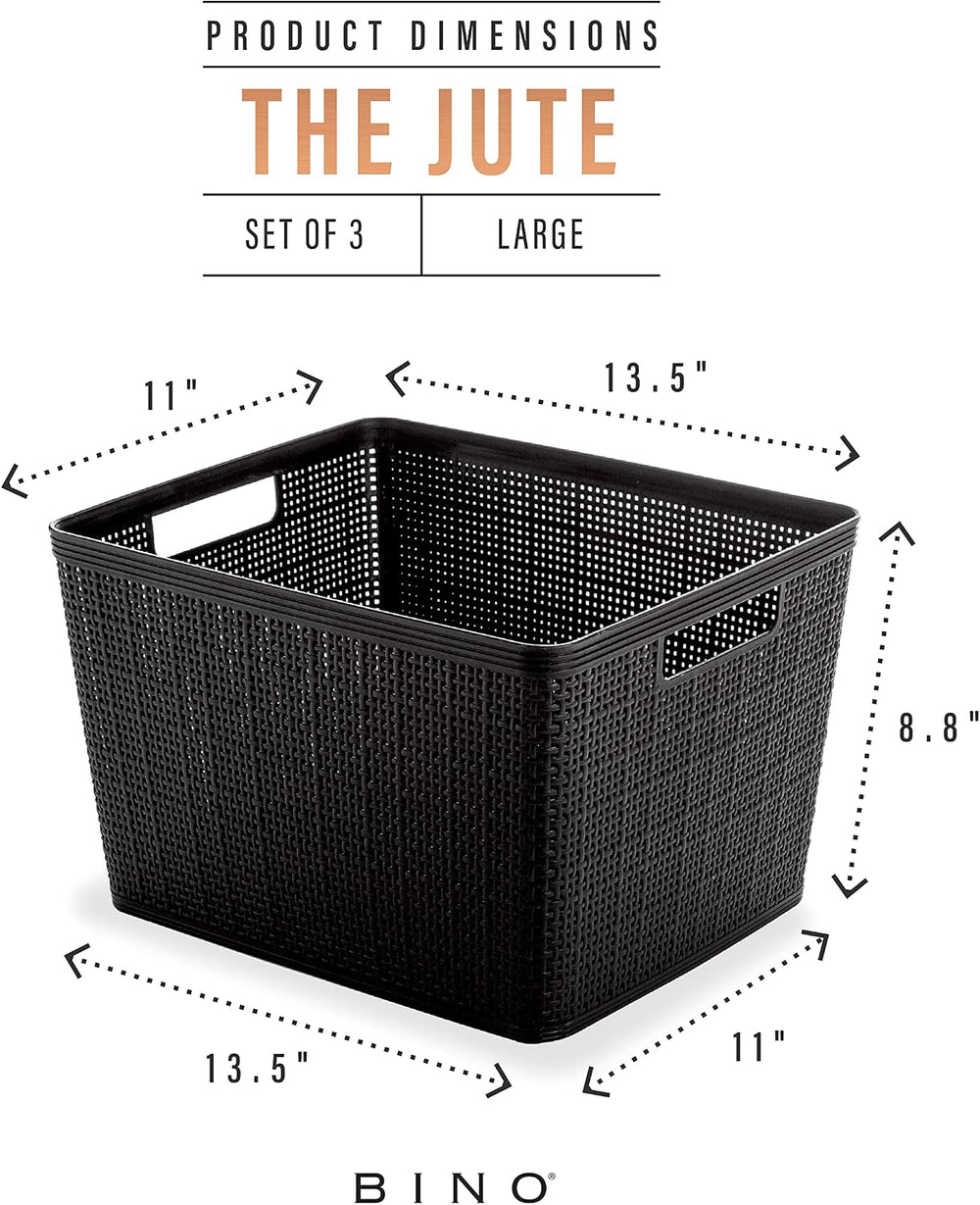 BINO | Woven Plastic Basket | Large (Black), 3-Pack | THE JUTE COLLECTION | H...
