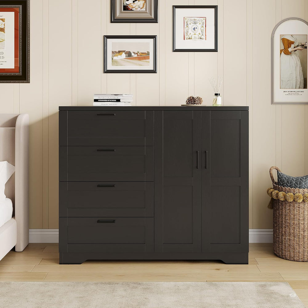 IDEALHOUSE 43.3'' H Armoire Wardrobe Closet with 4 Drawers, Wooden Dr...