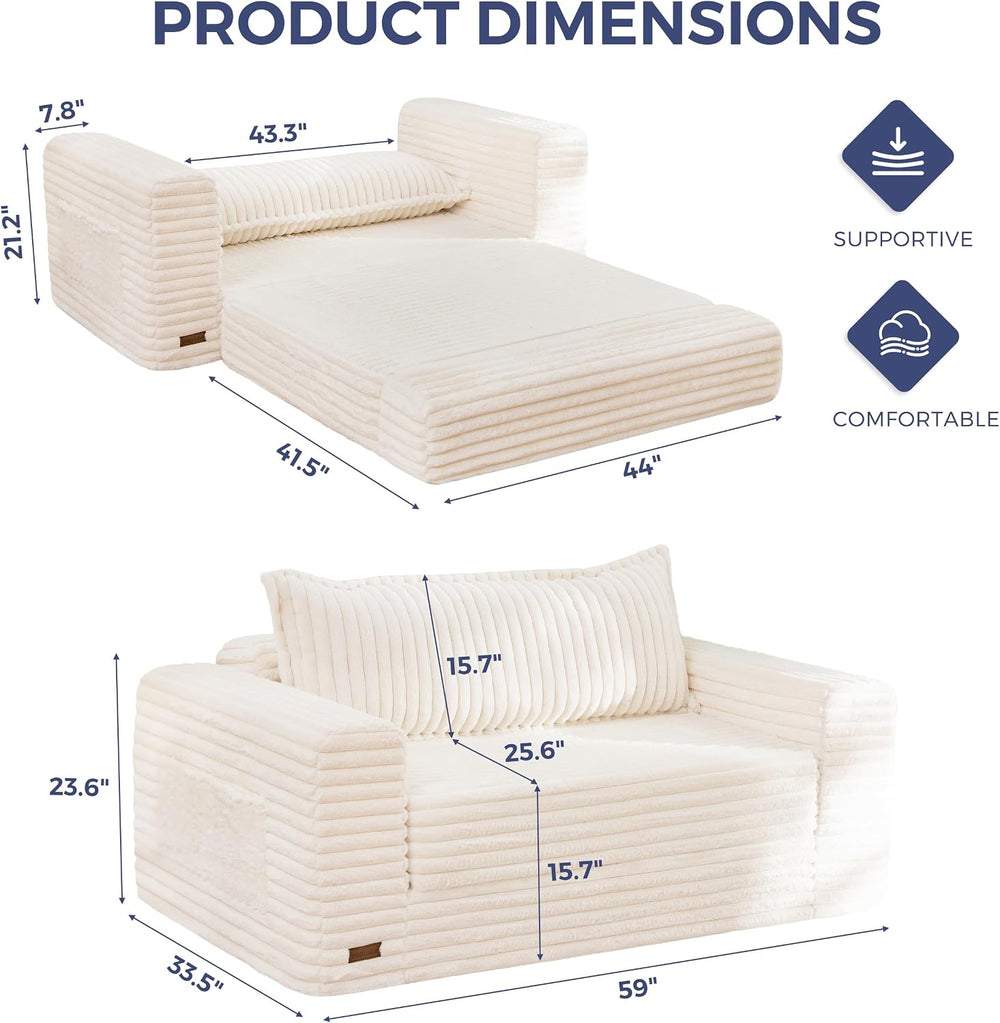 MAXYOYO Convertible Sofa Bed, Pull-Out Loveseat Couch Bed for Small Space