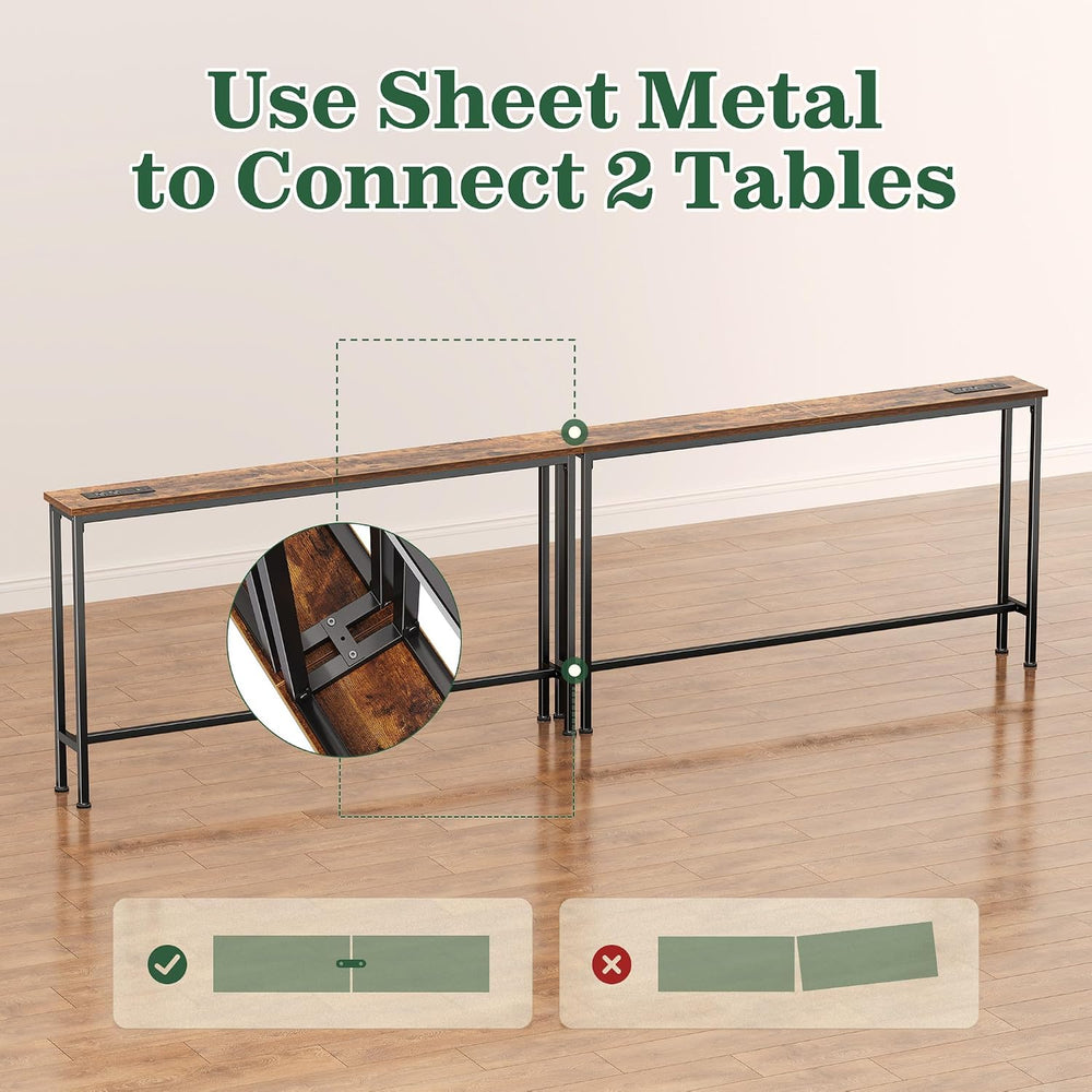 SUPERJARE 94.5 inch Narrow Behind Couch Table with Charging Stations | Power ...
