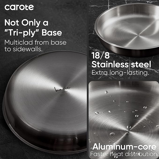 CAROTE Pots and Pans Set, Stainless Steel Cookware Set Detachable Handle