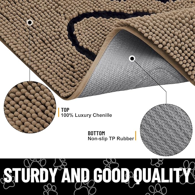 Smiry Dog Door Mat for Muddy Paws, Absorbent Dirt Trapper Non Slip Quick Dry