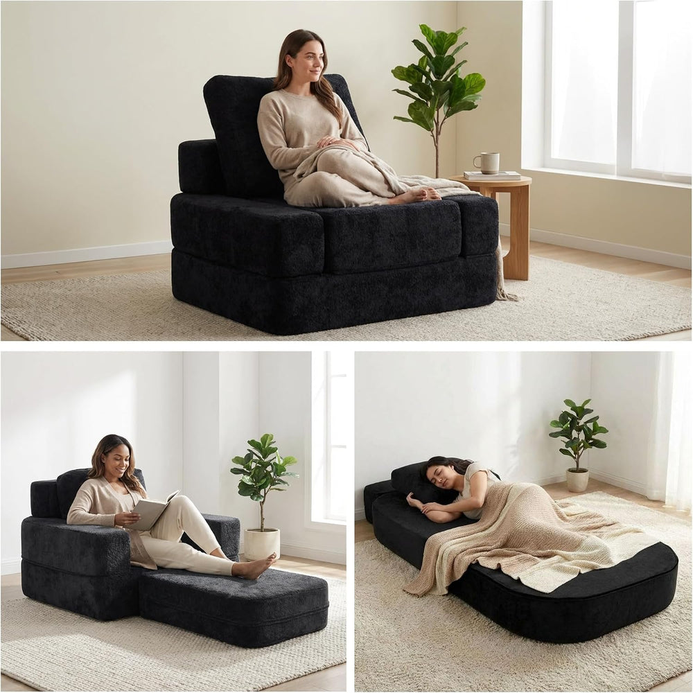 · REDEARTH · 3-in-1 Boneless Convertible Folding Floor Sofa Bed - Black