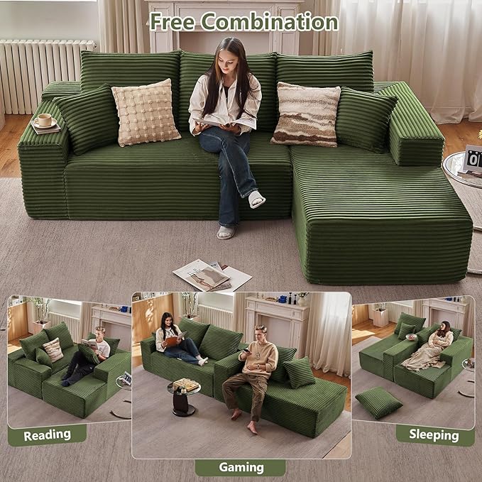 107" Cloud Sectional Couch with L-Shape Chaise, Modern Modular Comfy Sof...