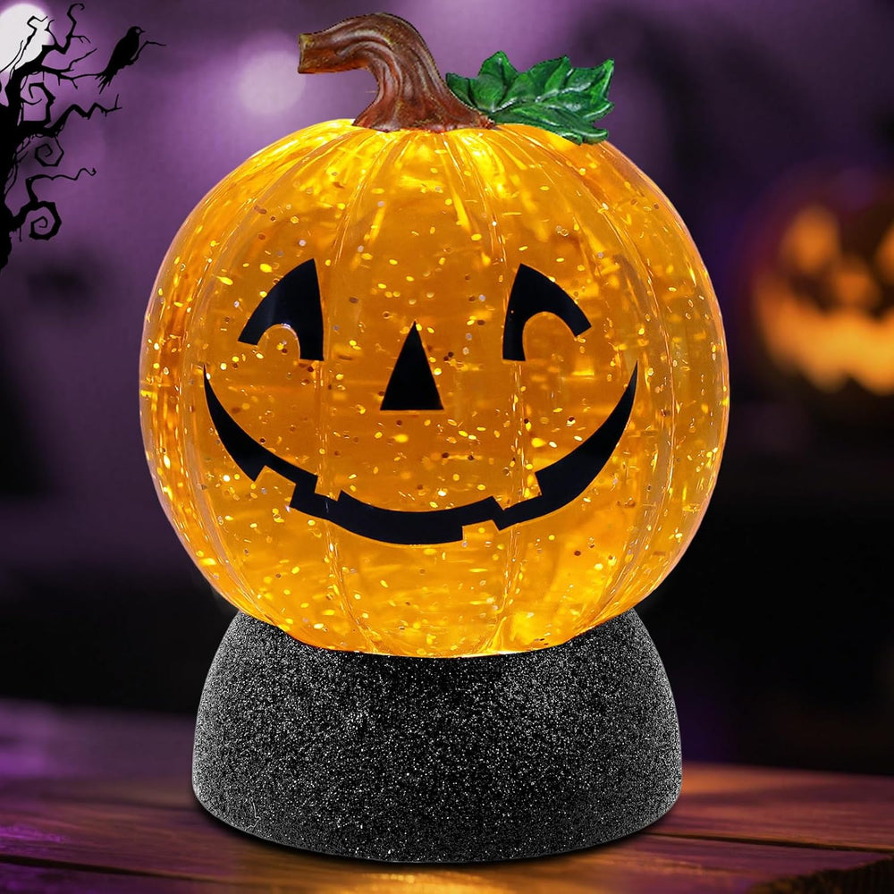 Halloween Snow Globe Lantern Pumpkin Lighted Halloween Snow Globes Battery Op...