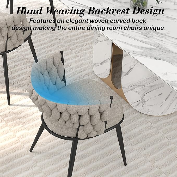KCC Fabric Dining Chairs Set of 4, Modern Dining Chair with Metal Legs, Woven...