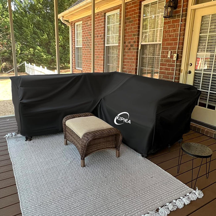Kipiea Patio V-Shaped Sectional Sofa Cover, 420D Heavy-Duty Oxford Fabric Outdoor Sectional Cover with 6 Windproof Buckles, Anti UV and No Tears, No Fading (98"/98" L x 33.5" D x 31" H) Black