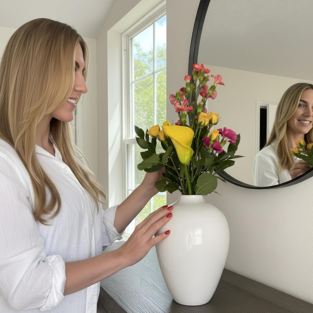 Willowy 10 Inch Elegant Glossy Porcelain Vase - White Ceramic Vase, Large Cer...