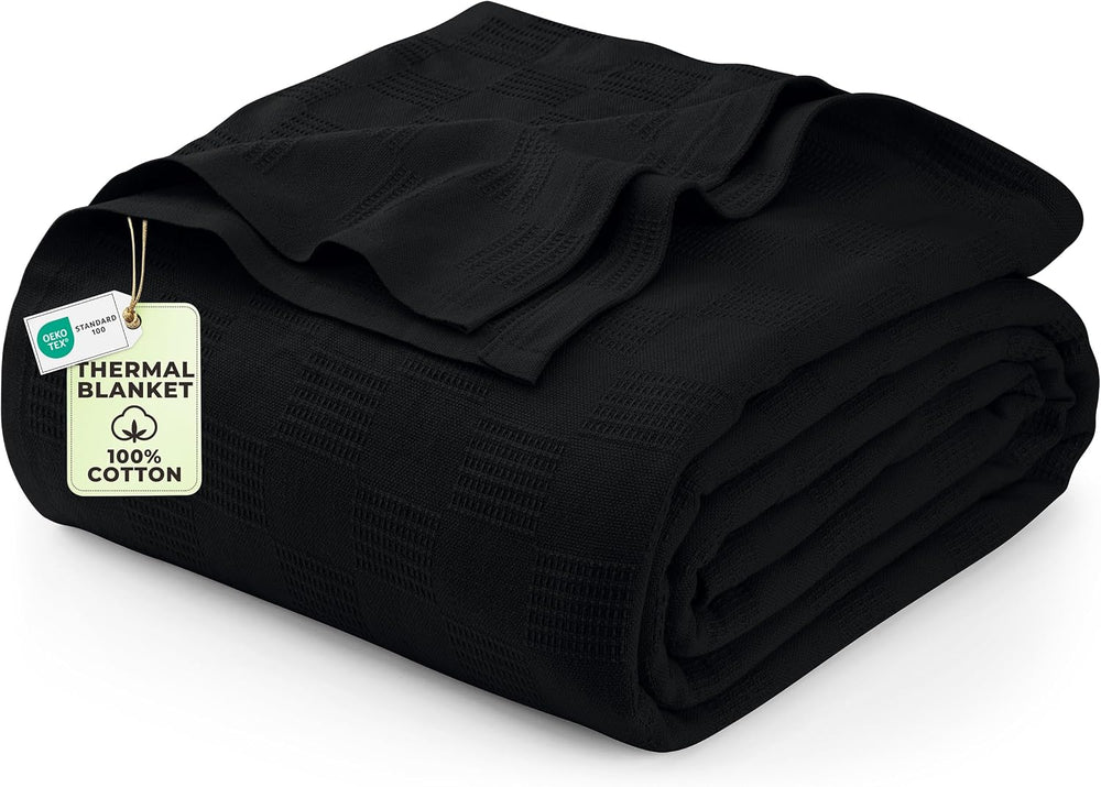 Utopia Bedding 100% Cotton Thermal Blanket Black Twin, 90x72 Inches