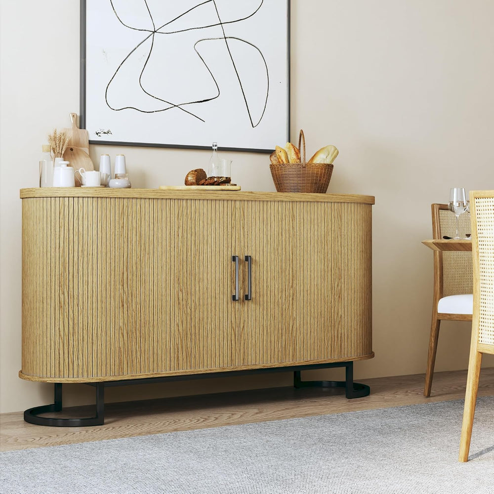 HUAHUU 54.3" Buffet Cabinet with Storage, Fluted Sideboard with Tambour ...