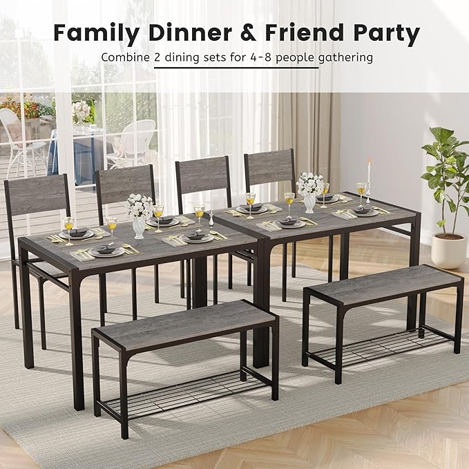 JUMMICO 43.3" Dining Table Set for 4, Kitchen Table with Bench & 2 C...