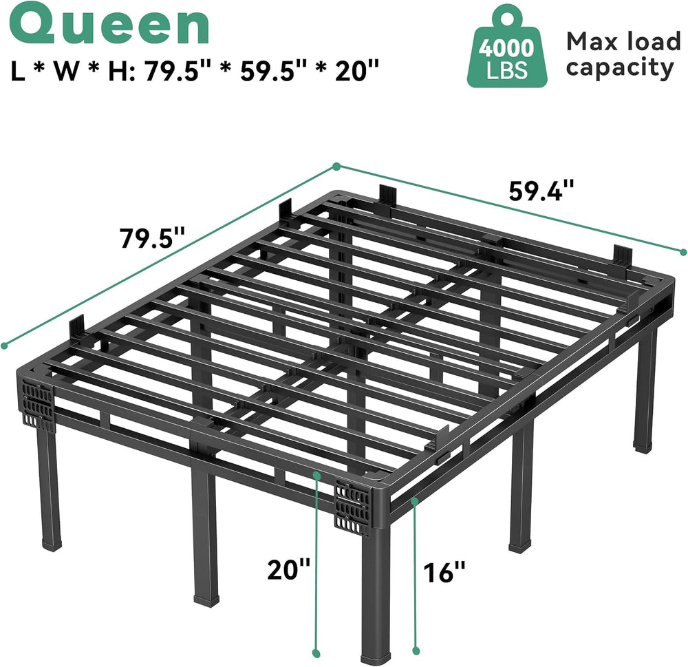 Superay 20 inch Queen Bed Frame with Rounded Legs, Double Layer Design