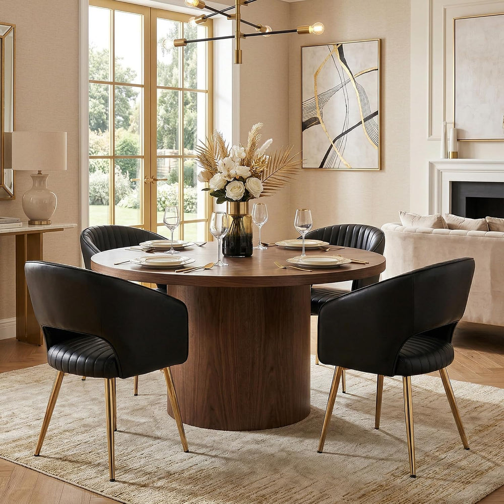 Faux Leather Dining Chairs Gold Legs, Modern Black PU Leather Dining Room Cha...
