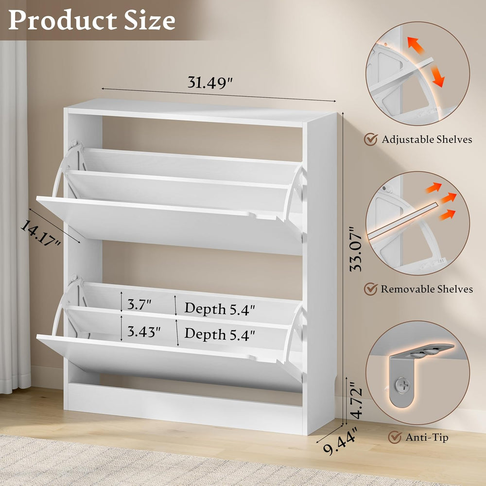 BORNOON Shoe Cabinet with 2 Flip Drawers, Slim Narrow Shoe Storage Cabinet, F...