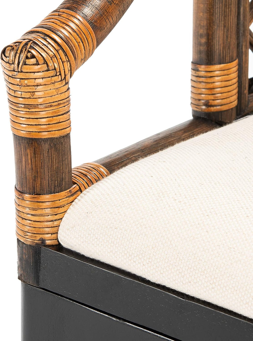 SAFAVIEH Carlotta Rattan Arm Chair 19.3”, Solid Wood Brown & Black SEA4013C