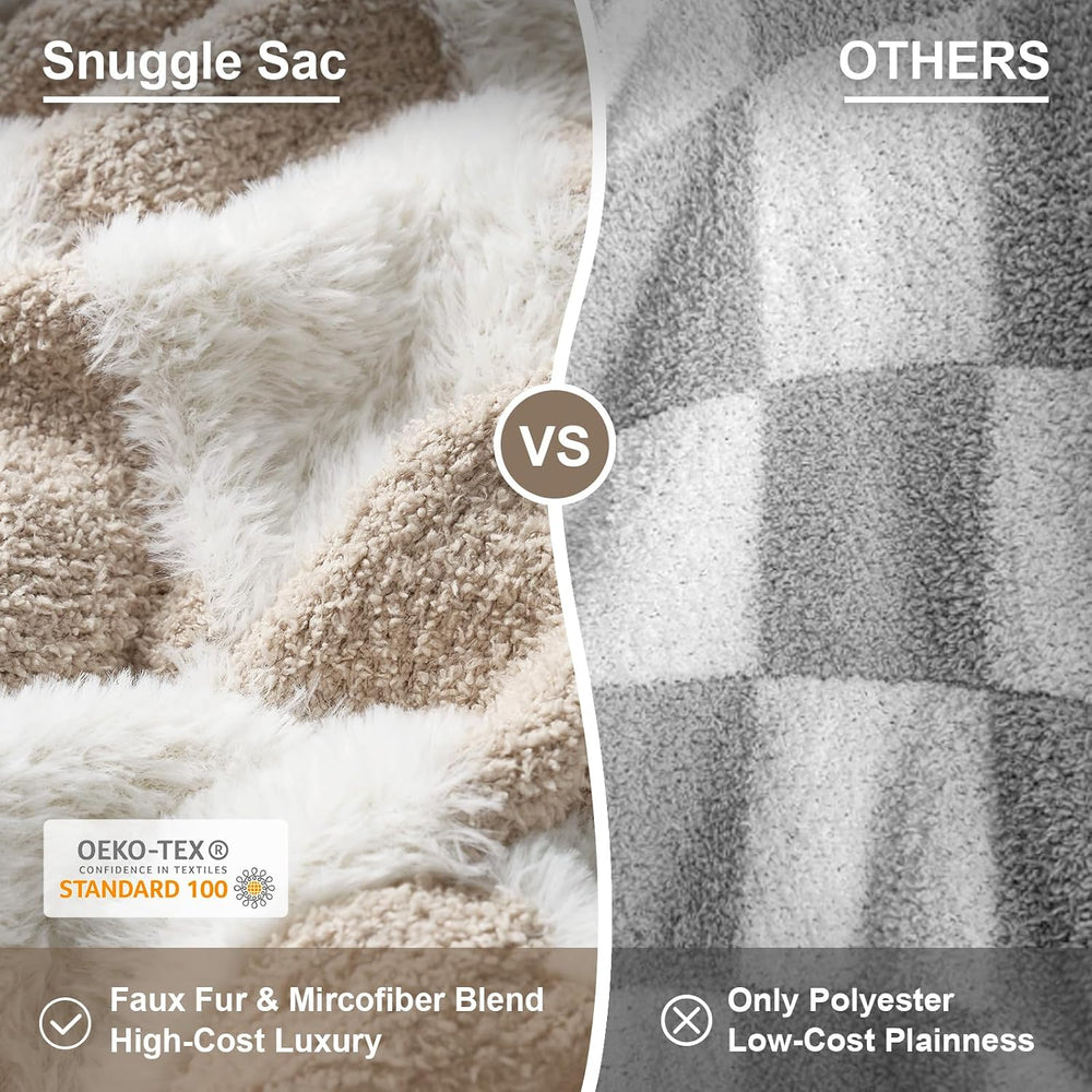Snuggle Sac Fall Checkered Throw Blanket Faux Fur Microfiber Blankets for Cou...