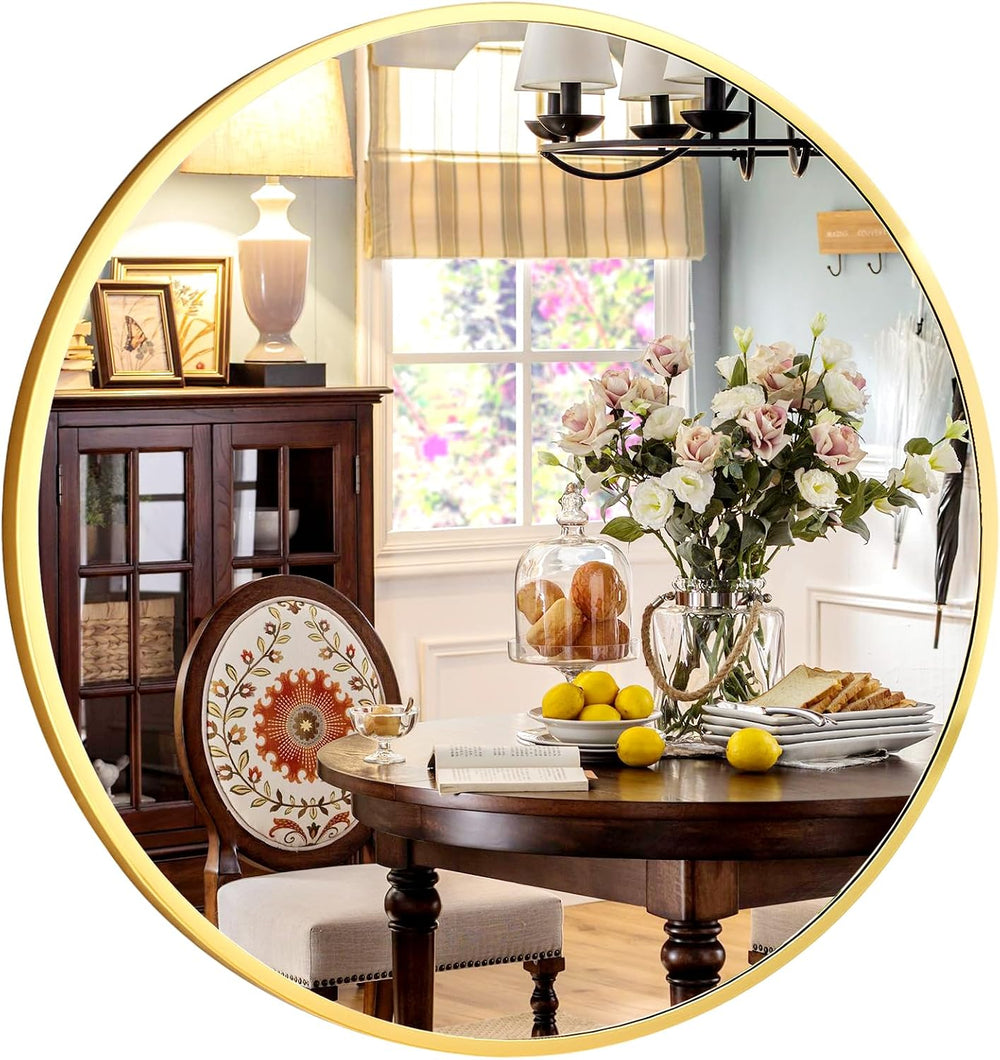 XRAMFY 30 Inch Round Mirror-Gold Circle Mirrors for Bathroom, Entryway