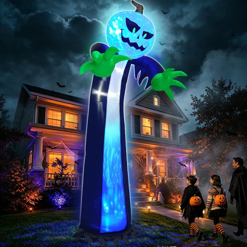 14 Ft Halloween Inflatable Pumpkin Ghost Decoration with Rotating LED Light
