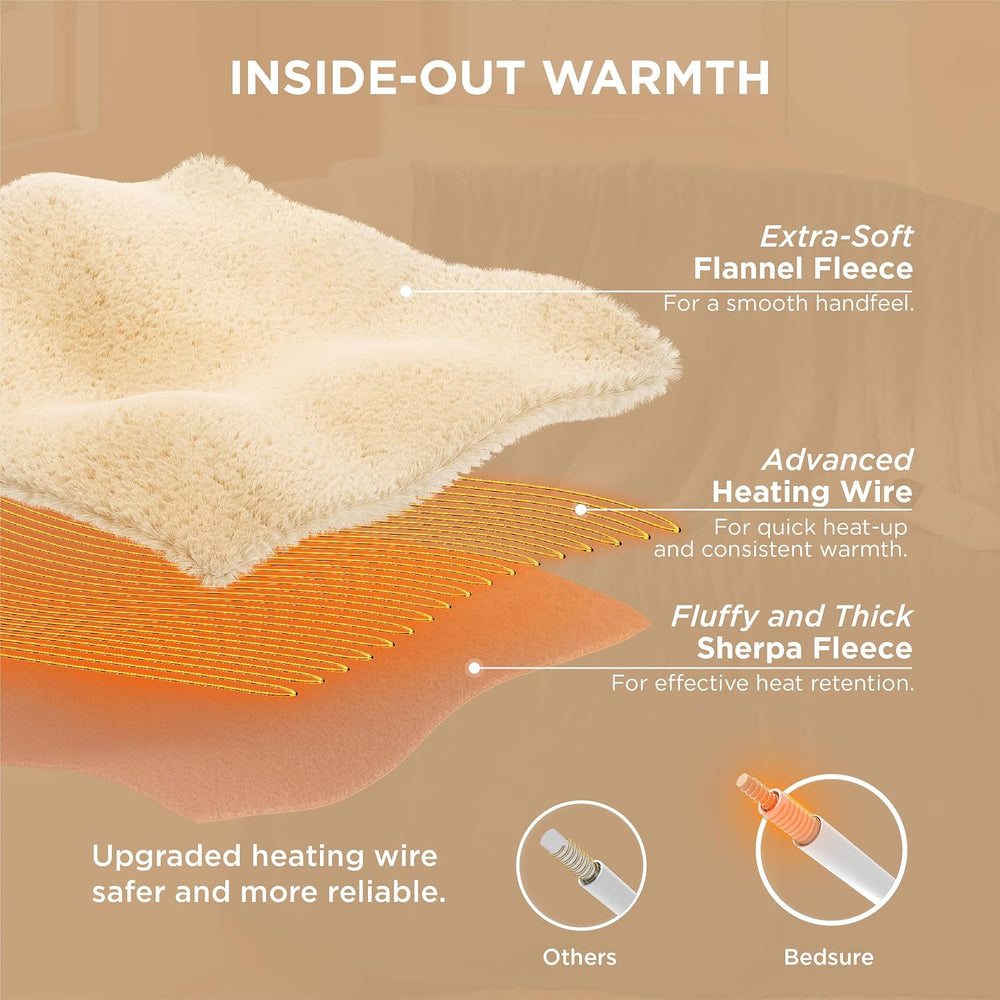 Bedsure Heated Blanket Throw Blanket with Preheat Function - Fast Heating Ele...