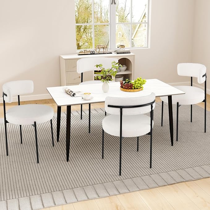 Giantex Sherpa Dining Chairs Set of 4, Upholstered Round Kitchen Chairs with ...