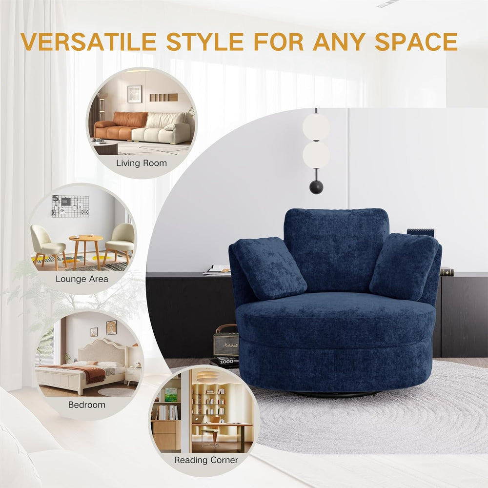 40.6''W Swivel Accent Barrel Chair, Chenille Upholstered Round Single...