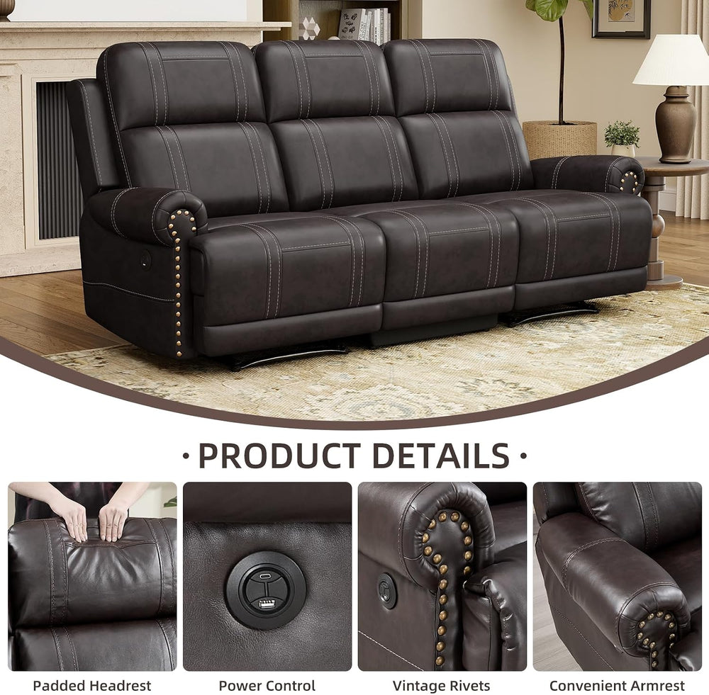 Faux Leather Electric Reclining Sofa Set, Power Recliner Four Seats Sofa Set,...