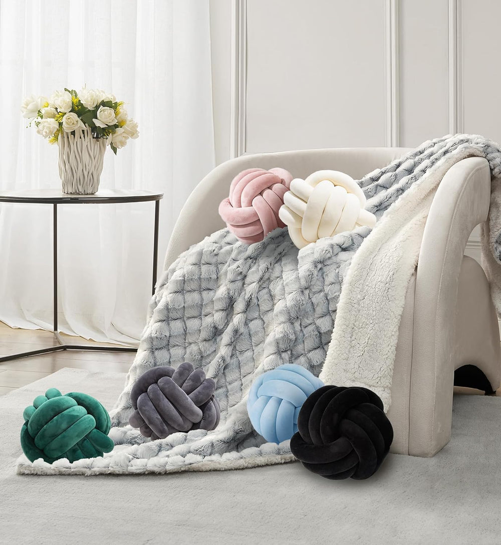 2 Pcs Knot Ball Pillow Sage Throw Pillows Plush Round Cushion 8.7"
