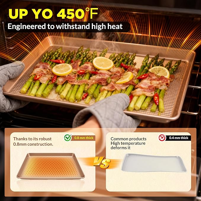 Professional Non-Stick Baking Sheets Set, 3-Piece Heavy Duty Carbon Steel