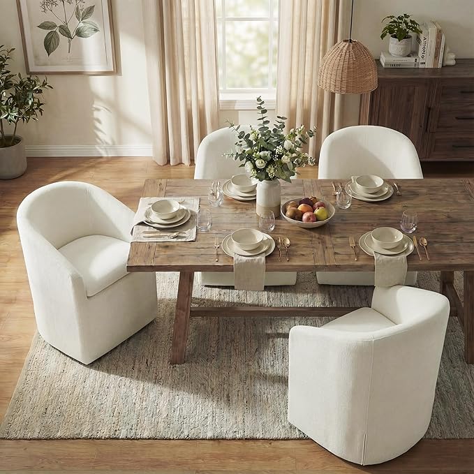 Upholstered Dining Chairs with Casters, Washable Cover Modern Dining Room Cha...