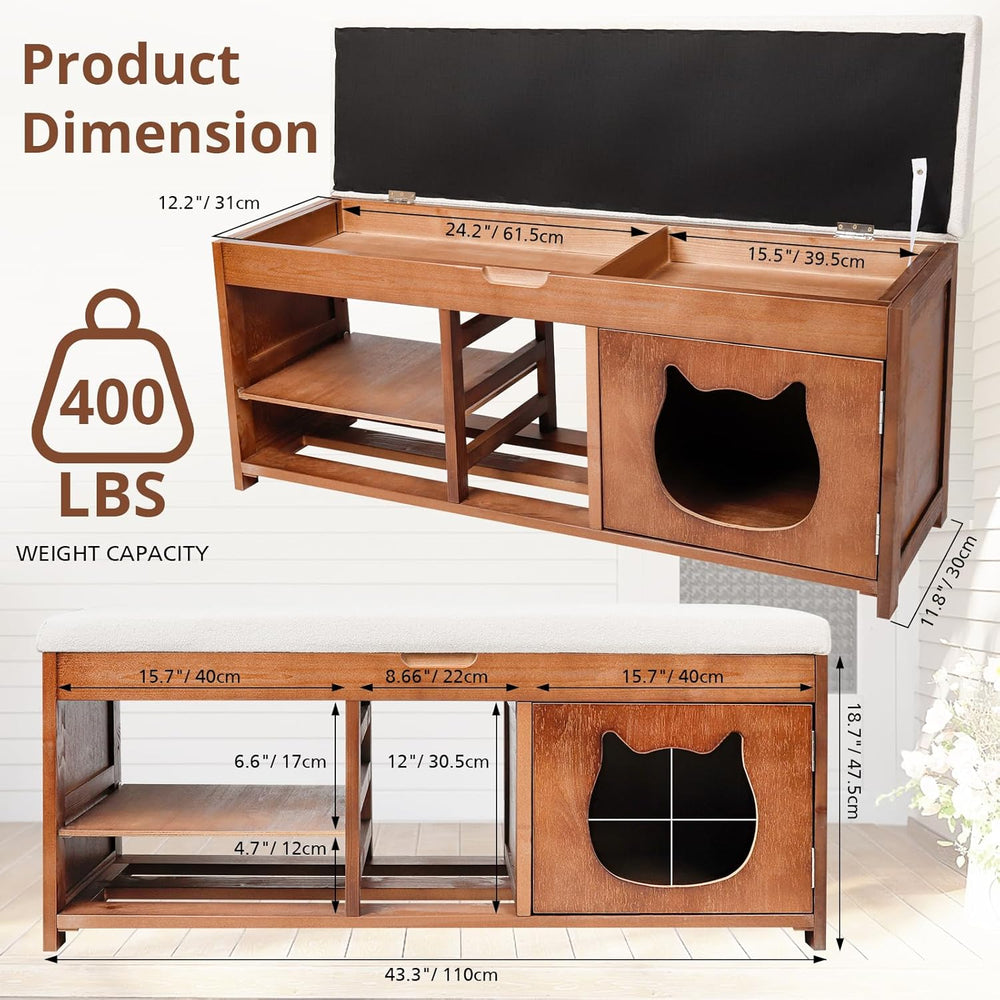 Shoe Bench with Cat Cabinet and Hidden Drawer, 2 Tier Entryway Bench with Sto...