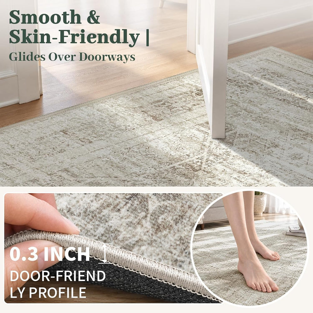 Area Rugs for Living Room Bedroom 8x10 Washable Non-Slip Vintage Beige