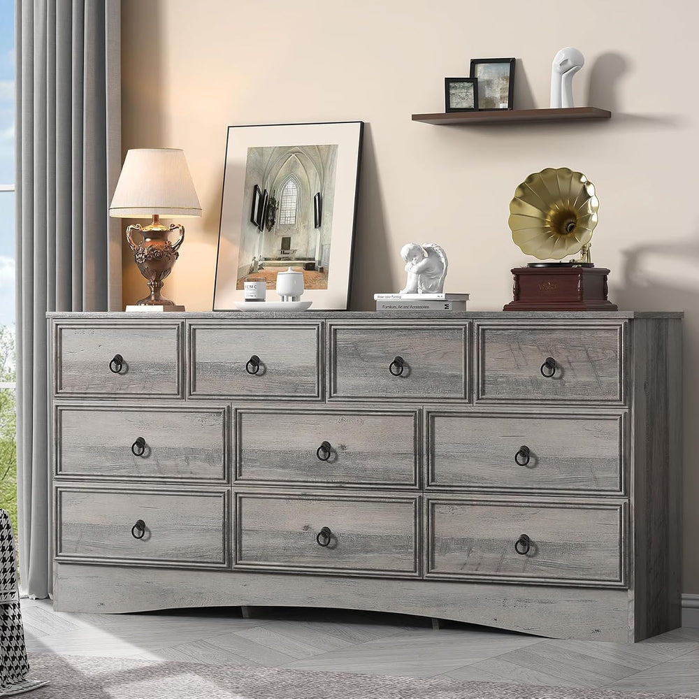 VVFLU 63โW Dressers for Bedroom, Grey Dresser with 10 Deep Drawer, Long Dress...