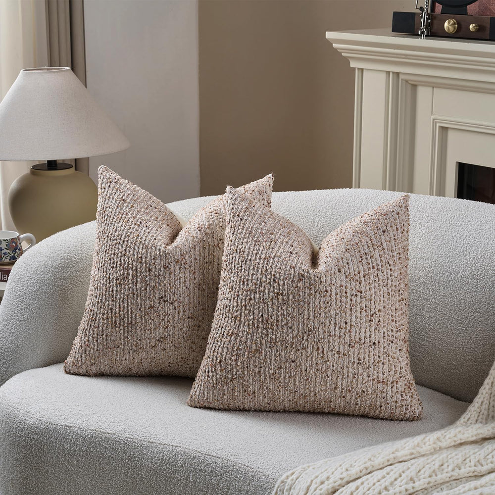 Striped Throw Pillow Covers 20x20 Set of 2 Beige Textured Boucle Chic Morden ...