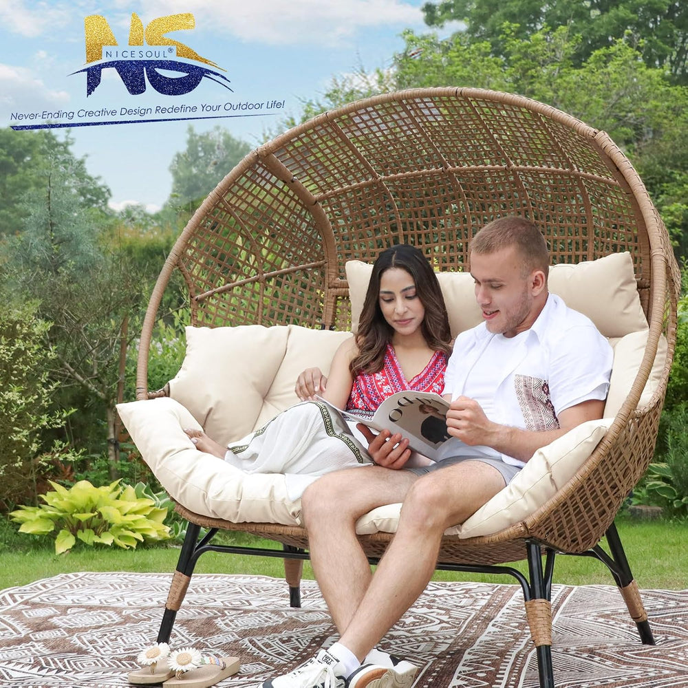 NICESOUL® Double Egg Chair Indoor Outdoor Stationary Oversized Thicken Padded...