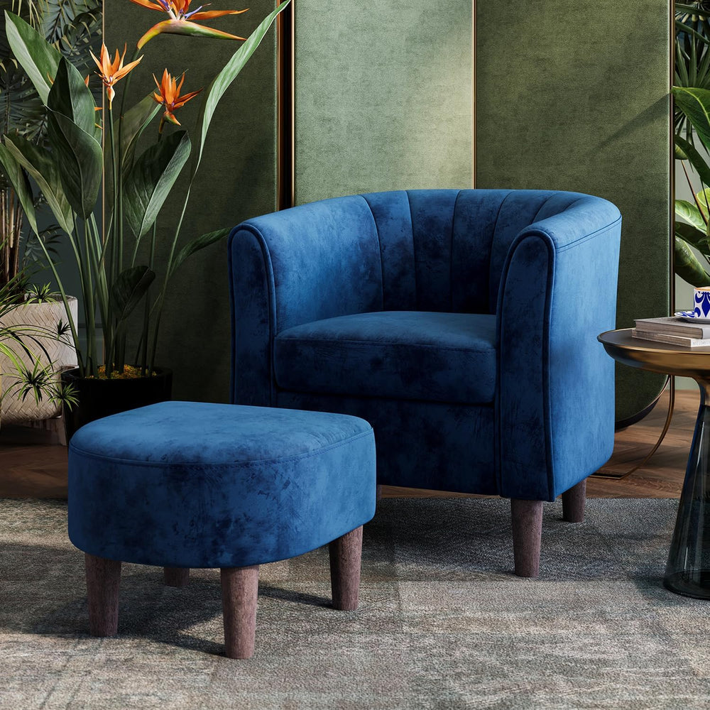 LINSY Accent Chair with Ottoman, Modern Barrel Chair Small Armchair Reading C...