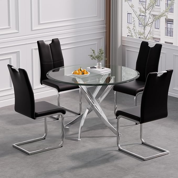 Goujxcy Dining Chairs Set of 2, Modern High Back Kitchen Chairs with Metal Le...
