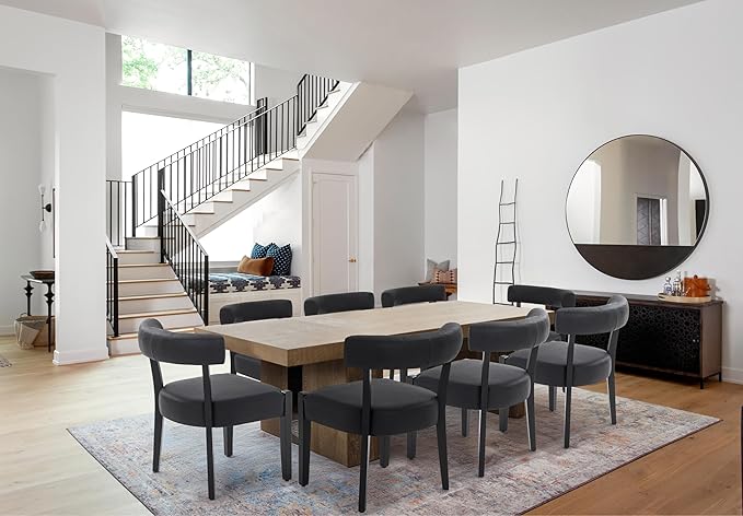Modern Black Dining Chairs Set of 4, Faux Leather Upholstered Kitchen & D...