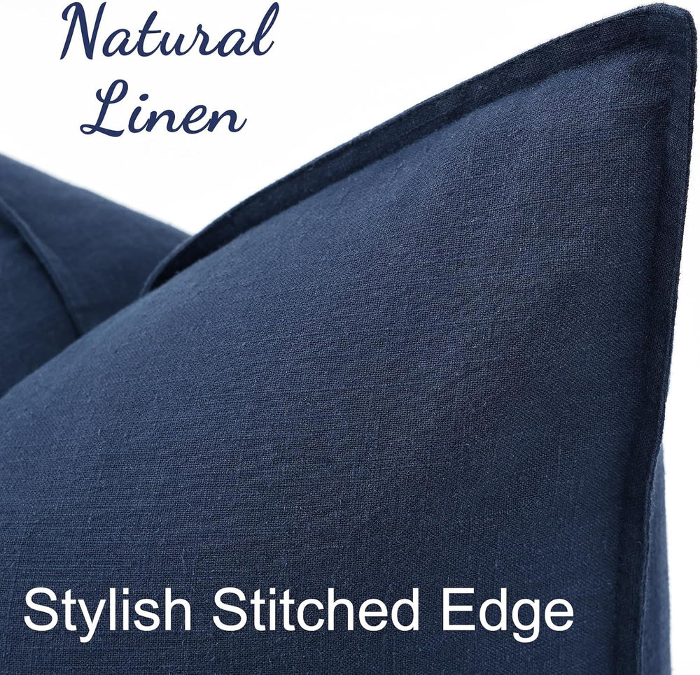 decorUhome Fall Navy Blue Linen Throw Pillow Covers 26x26 Set of 2
