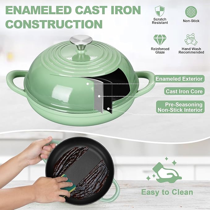 TeamFar Cast Iron Bread Dutch Oven, 6 Qt Enameled Dutch Oven Pot