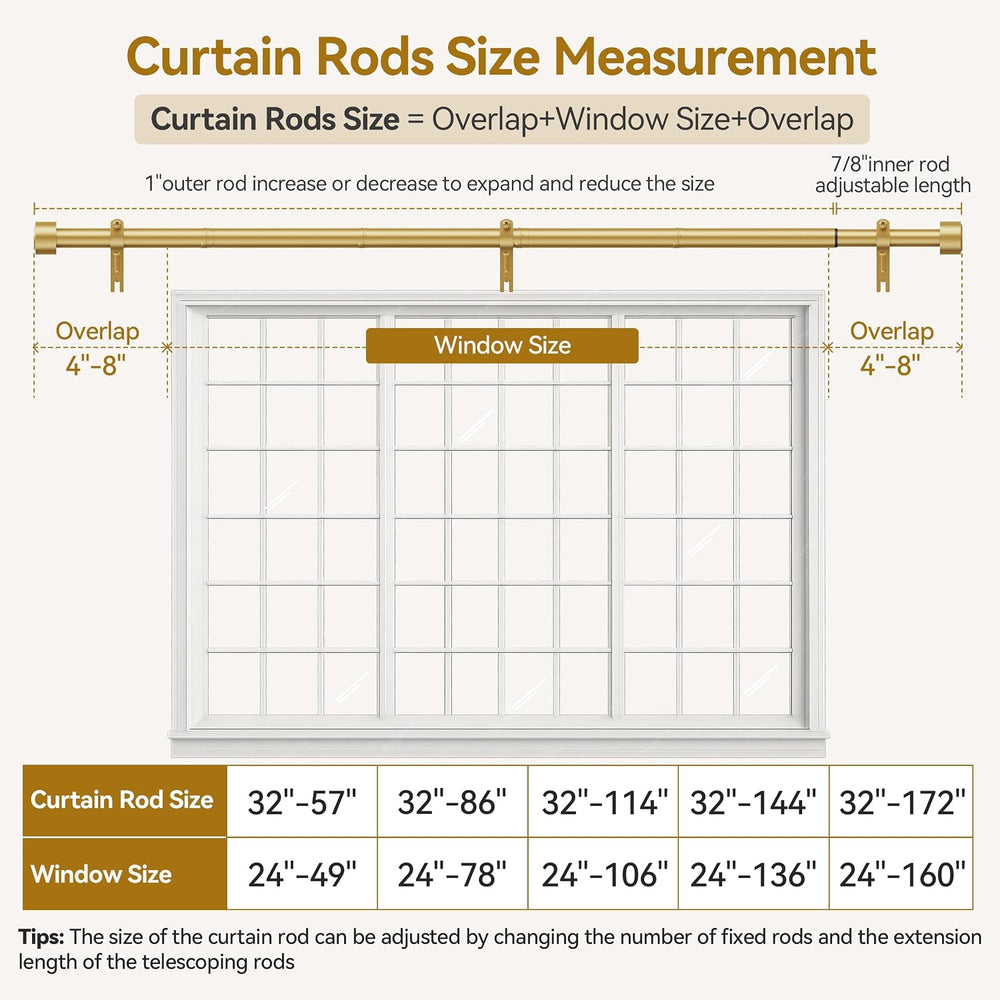 YaFex Gold Curtain Rod 32-144 Inch, Heavy Duty Adjustable 1 Inch Diameter