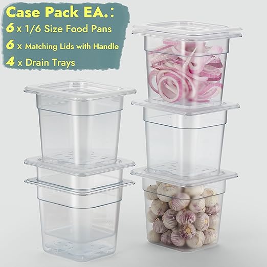 CURTA 6-Pack 1/6 Size 6" Deep NSF Polycarbonate Food Pans