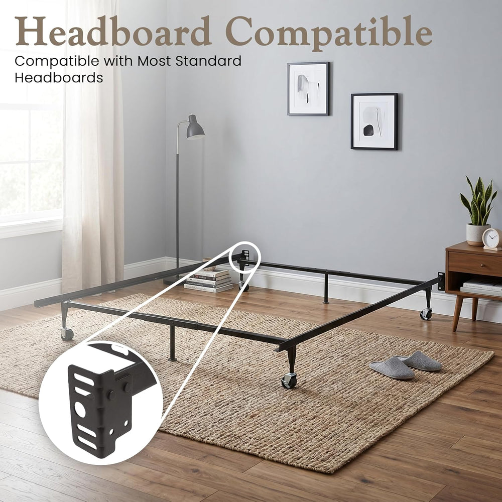 Kings Brand Furniture Adjustable Metal Bed Frame with Locking Wheels, Fits Tw...