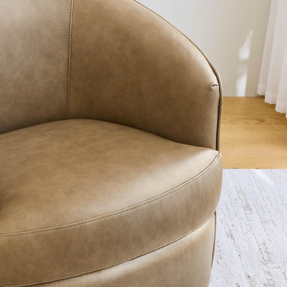 CHITA Genuine Leather Swivel Barrel Accent Chair, Fully Assembled, Mocha