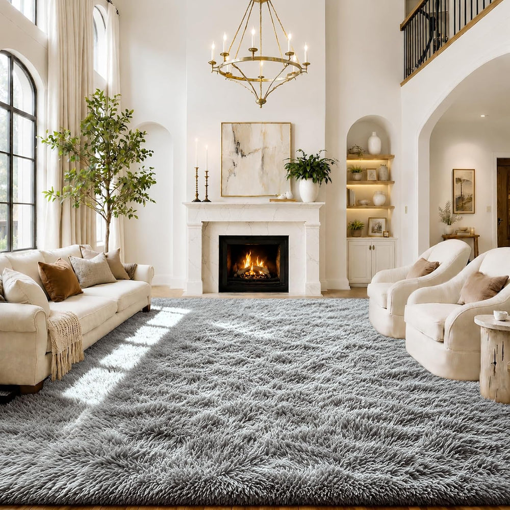 8x10 Area Rugs for Living Room,Light Grey Large Shaggy Soft Plush Furry Rug